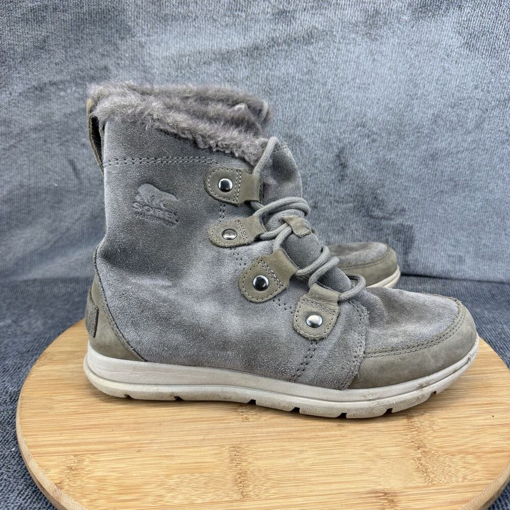 Sorel Boots Womens Size 8 Gray Suede Faux Fur Waterproof Winter Ankle NL3039-052